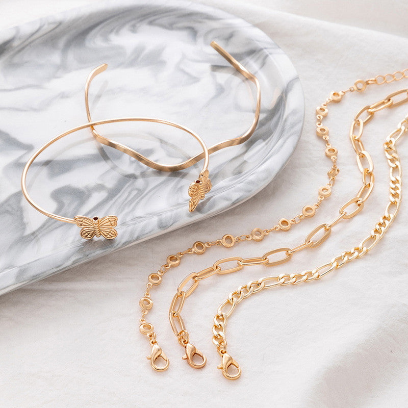 Gold-Plated Gold Toned Contemporary Stackable Bracelet (Pack of 5) - MySmartBazaar