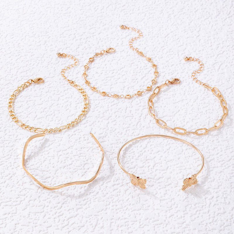 Gold-Plated Gold Toned Contemporary Stackable Bracelet (Pack of 5) - MySmartBazaar