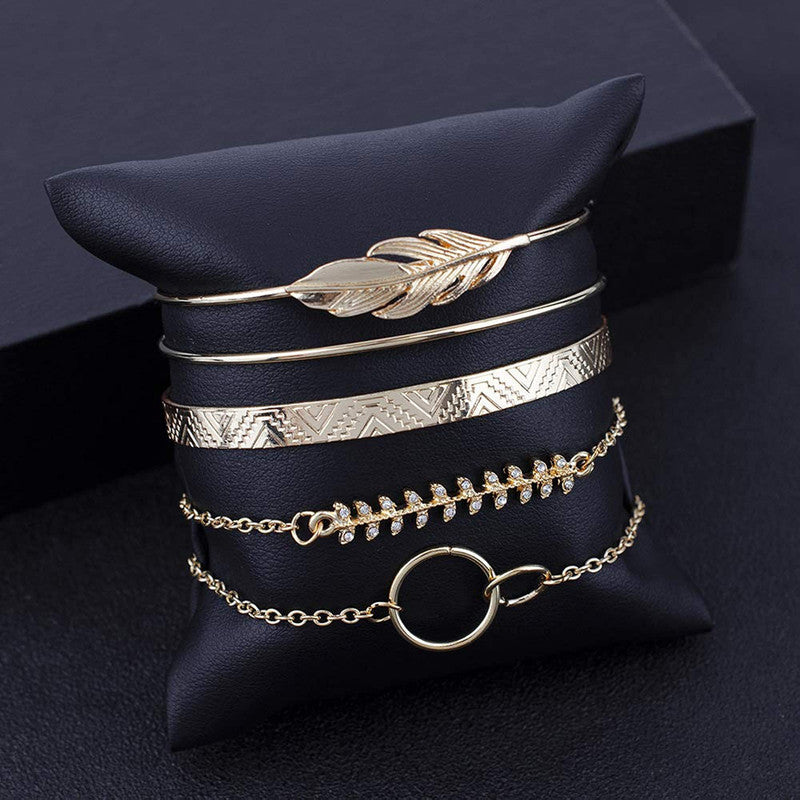 Gold Plated Toned Contemporary Stackable Bracelet (Pack of 5) - MySmartBazaar