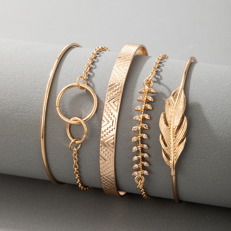 Gold Plated Toned Contemporary Stackable Bracelet (Pack of 5) - MySmartBazaar