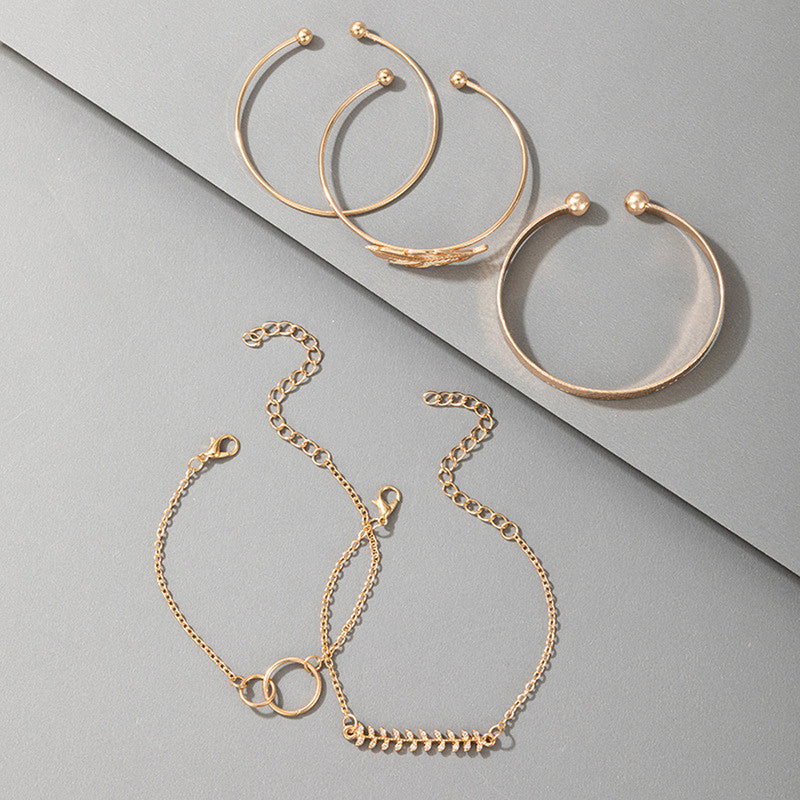 Gold Plated Toned Contemporary Stackable Bracelet (Pack of 5) - MySmartBazaar