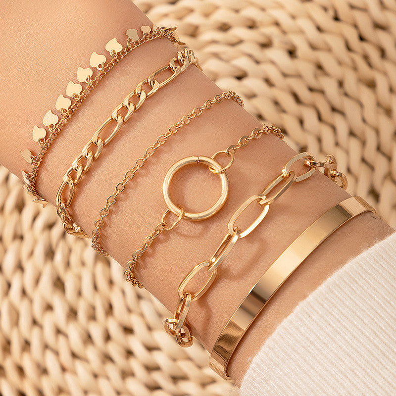 Gold Toned Gold Plated Contemporary Stackable Bracelet (Pack of 6) - MySmartBazaar