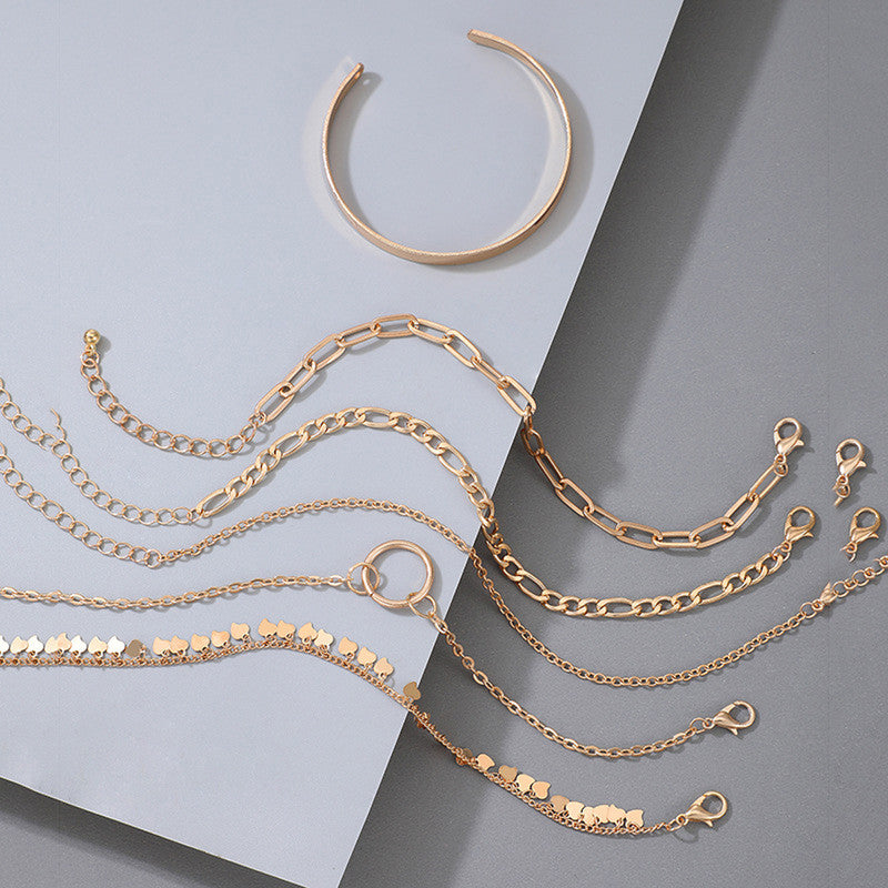Gold Toned Gold Plated Contemporary Stackable Bracelet (Pack of 6) - MySmartBazaar