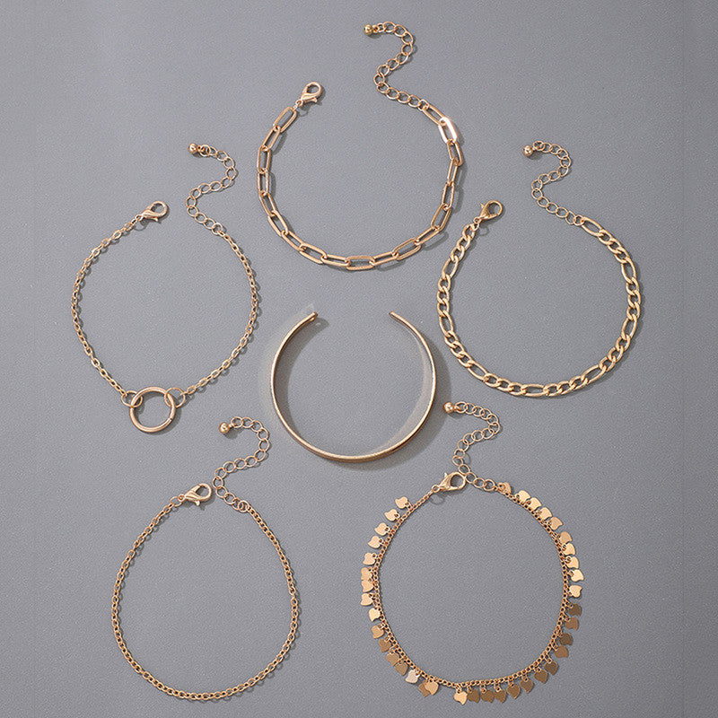 Gold Toned Gold Plated Contemporary Stackable Bracelet (Pack of 6) - MySmartBazaar