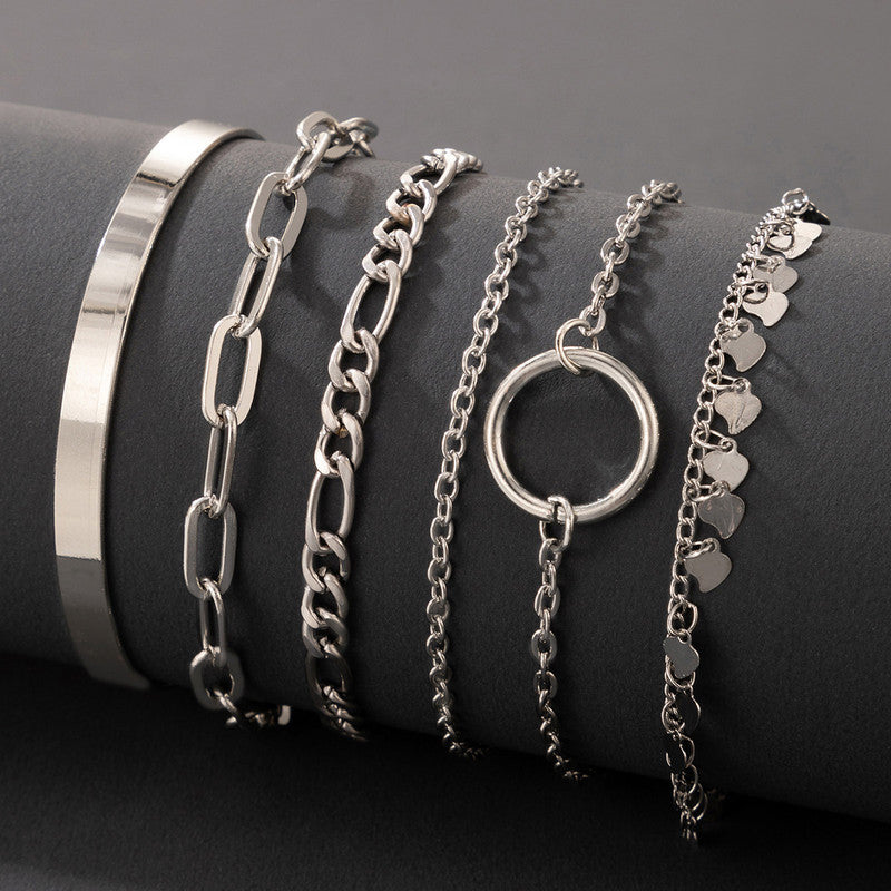 Silver Toned Silver Plated Contemporary Stackable Bracelet (Pack of 6) - MySmartBazaar