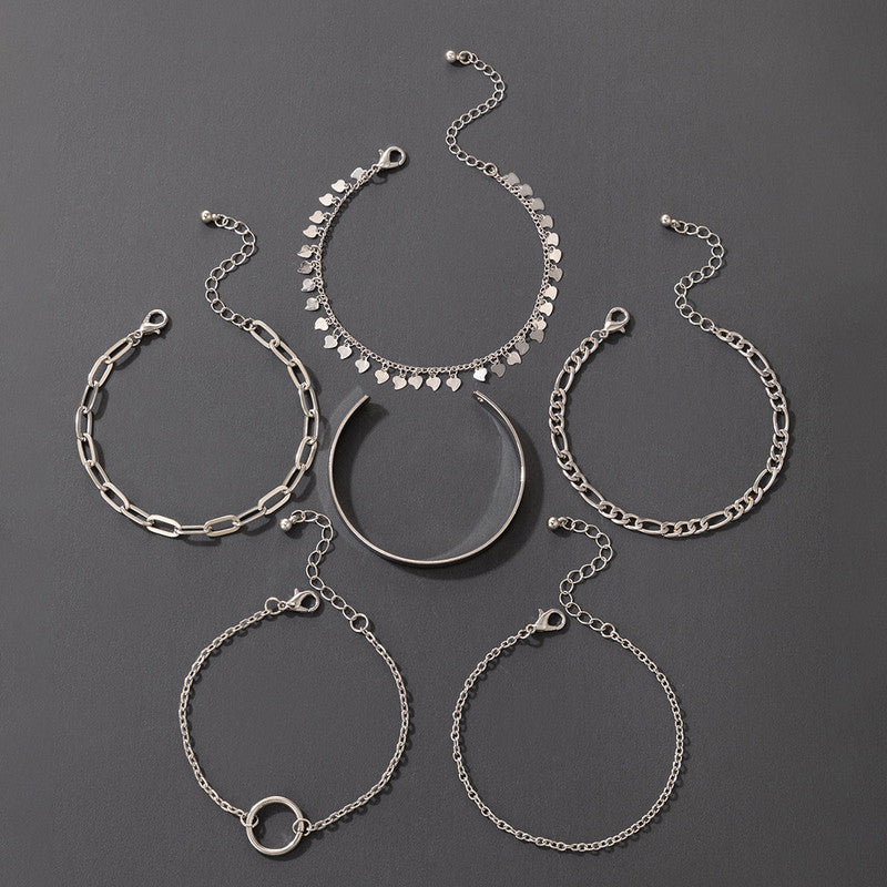 Silver Toned Silver Plated Contemporary Stackable Bracelet (Pack of 6) - MySmartBazaar