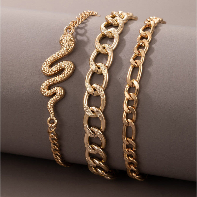 Gold-Toned Gold Plated Contemporary Stackable Bracelet (Pack of 3) - MySmartBazaar