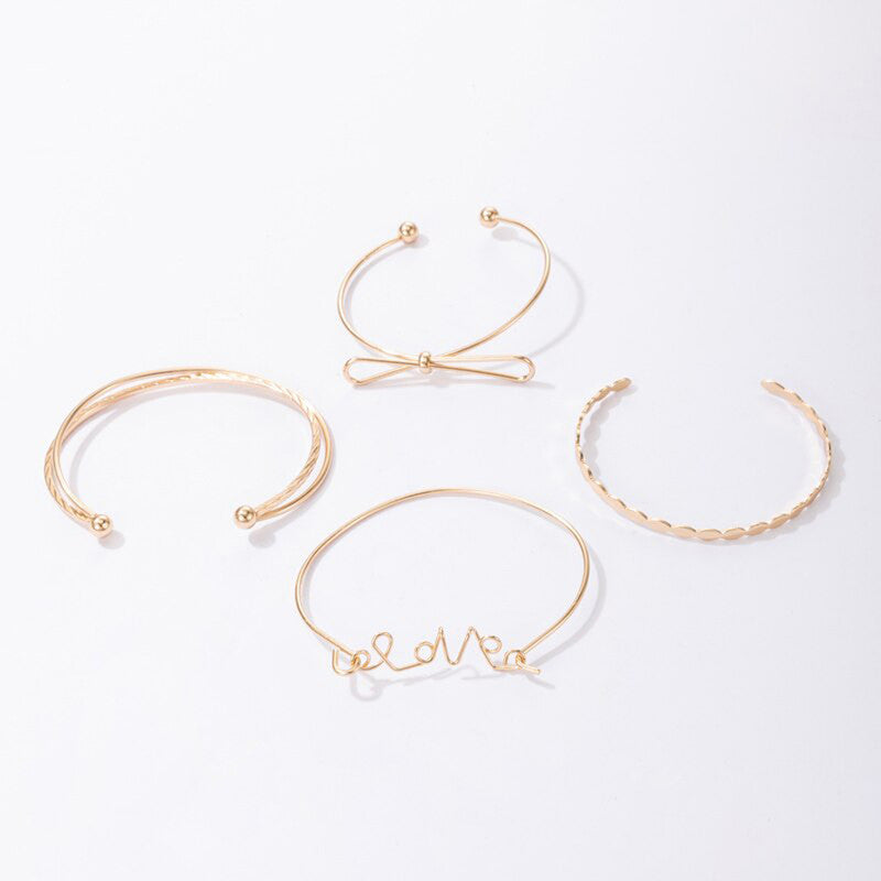 Gold-Toned Gold-Plated Contemporary Stackable Bracelet (Pack of 4) - MySmartBazaar