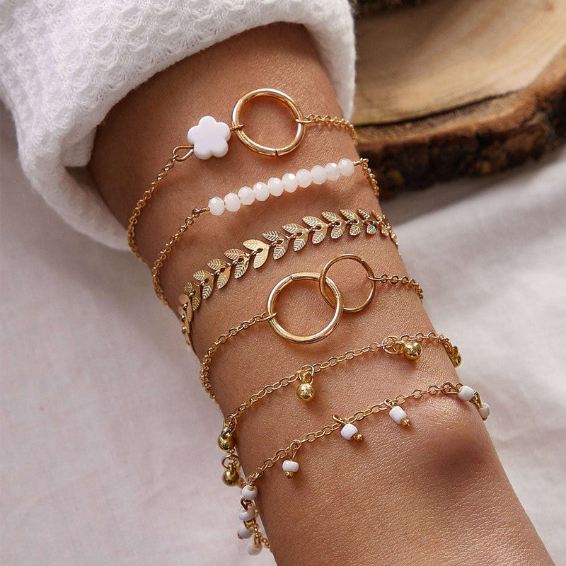 Gold Toned and Gold Plated Contemporary Stackable Korean Bracelet (Pack of 6) - MySmartBazaar