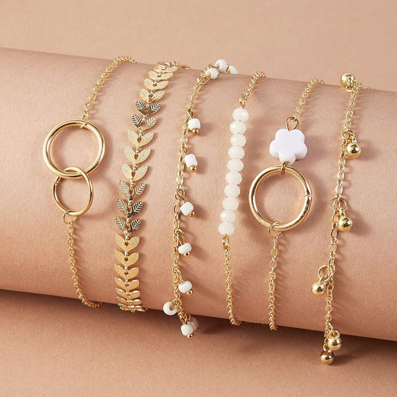 Gold Toned and Gold Plated Contemporary Stackable Korean Bracelet (Pack of 6) - MySmartBazaar