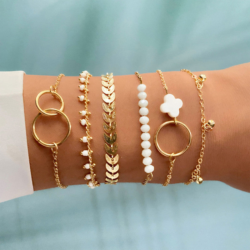 Gold Toned and Gold Plated Contemporary Stackable Korean Bracelet (Pack of 6) - MySmartBazaar