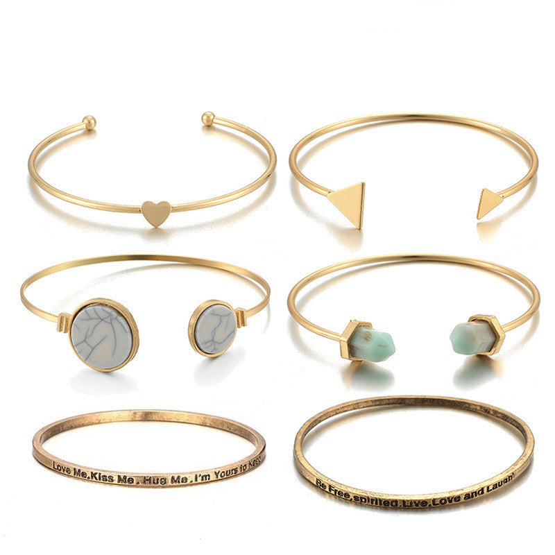 Gold Plated Contemporary Stackable Korean Bracelet with Quotes (Pack of 6) - MySmartBazaar