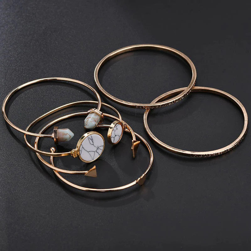 Gold Plated Contemporary Stackable Korean Bracelet with Quotes (Pack of 6) - MySmartBazaar