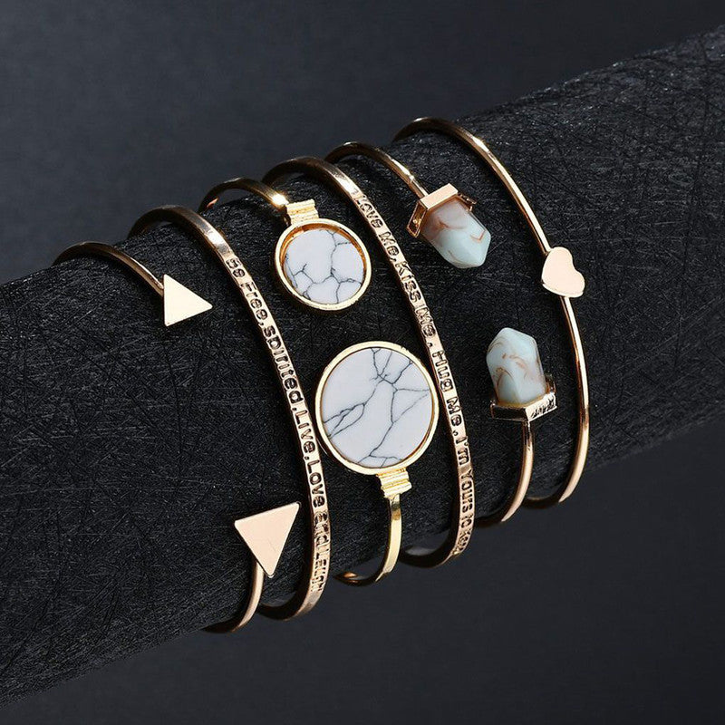 Gold Plated Contemporary Stackable Korean Bracelet with Quotes (Pack of 6) - MySmartBazaar