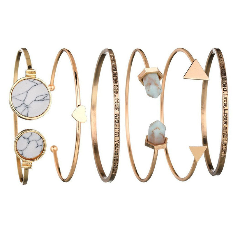 Gold Plated Contemporary Stackable Korean Bracelet with Quotes (Pack of 6) - MySmartBazaar
