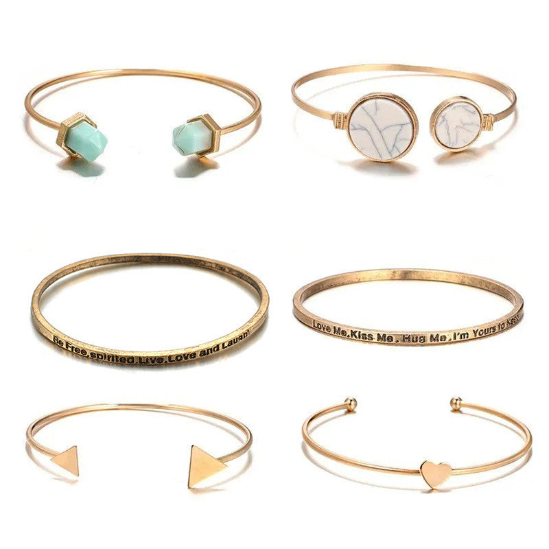 Gold Plated Contemporary Stackable Korean Bracelet with Quotes (Pack of 6) - MySmartBazaar