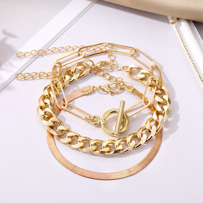 Gold Plated Set of 3 Contemporary Bracelet Set For Women and Girls - MySmartBazaar