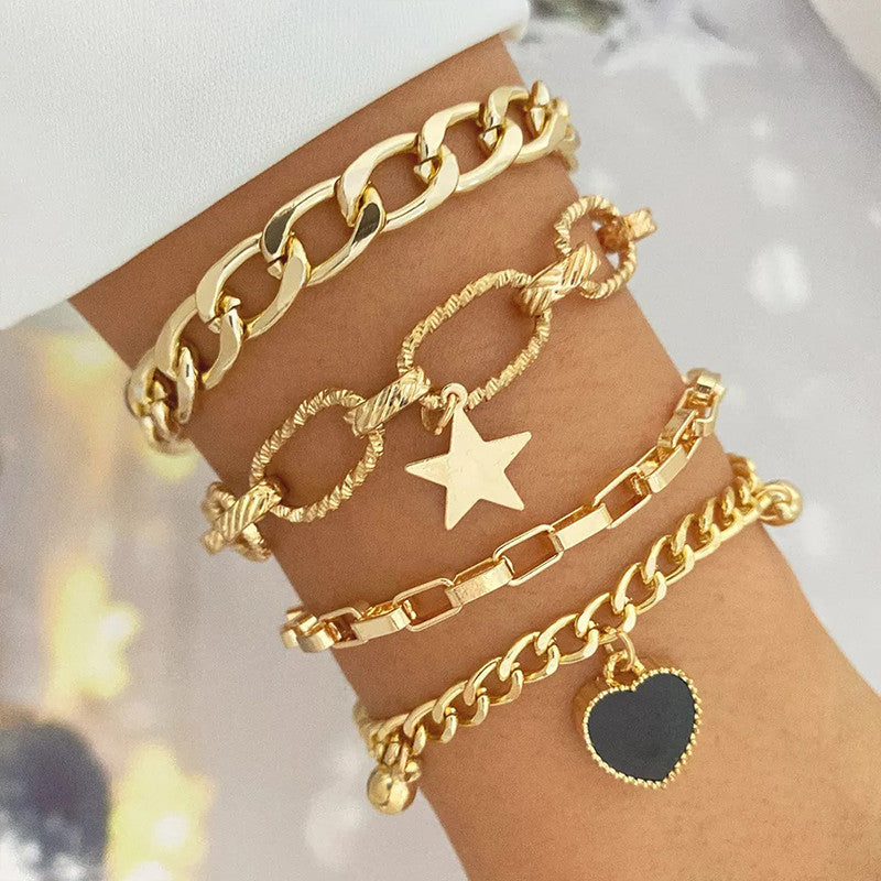 Gold Plated Heart-Star Contemporary Bracelet (Pack of 4) - MySmartBazaar