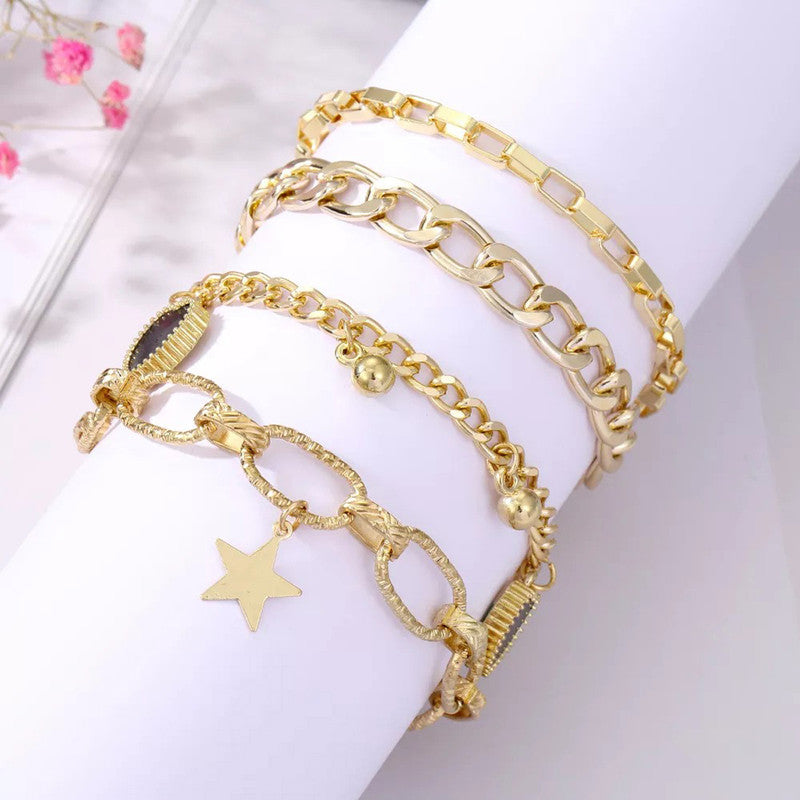 Gold Plated Heart-Star Contemporary Bracelet (Pack of 4) - MySmartBazaar