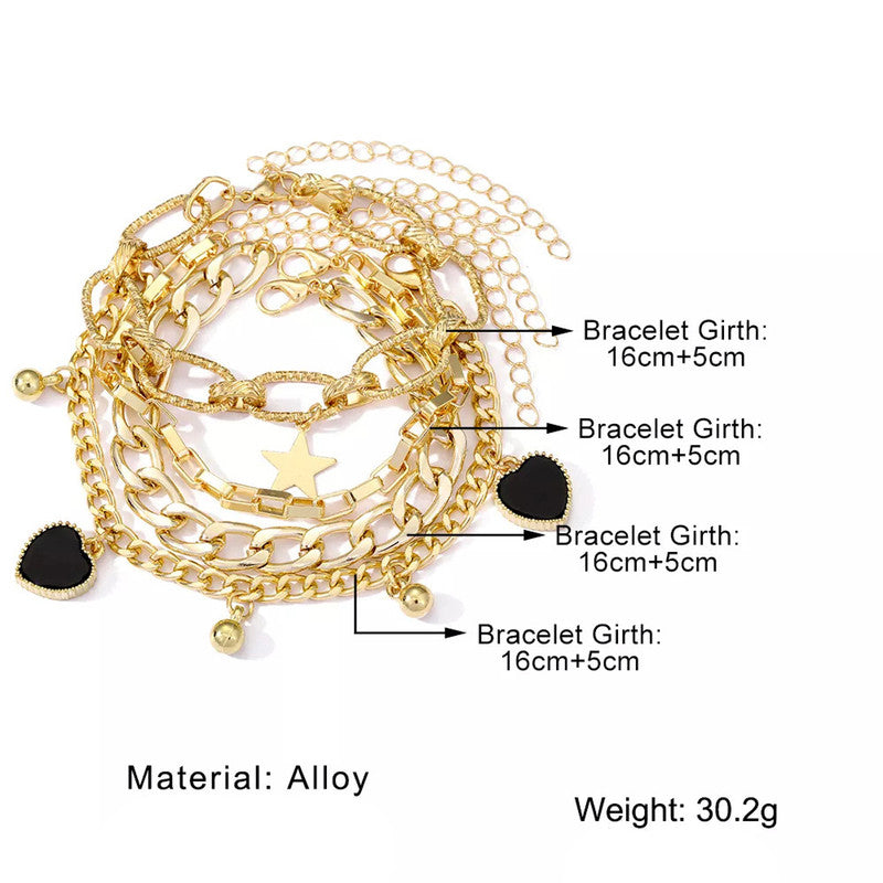 Gold Plated Heart-Star Contemporary Bracelet (Pack of 4) - MySmartBazaar