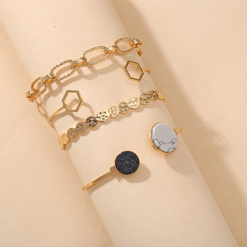 Gold Plated Geometric Stackable Korean Bracelet (Pack of 4) - MySmartBazaar