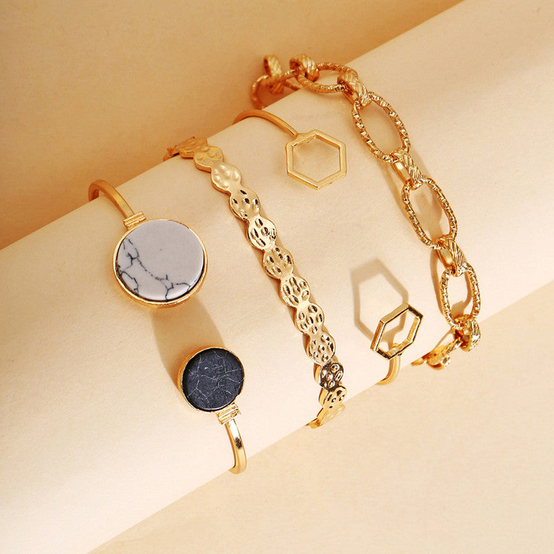 Gold Plated Geometric Stackable Korean Bracelet (Pack of 4) - MySmartBazaar