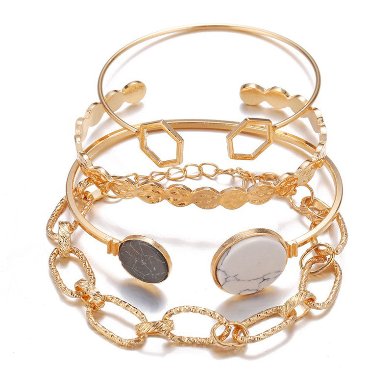 Gold Plated Geometric Stackable Korean Bracelet (Pack of 4) - MySmartBazaar