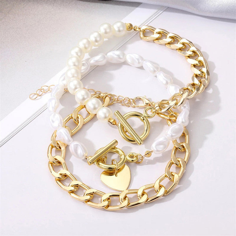 Gold Plated Set of 3 Heart inspired Contemporary Bracelet Set For Women and Girls - MySmartBazaar