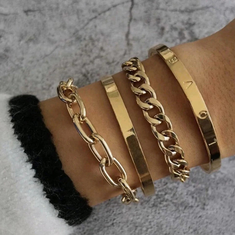 Gold-Toned Gold-Plated Love Contemporary Bracelet (Pack of 4) - MySmartBazaar