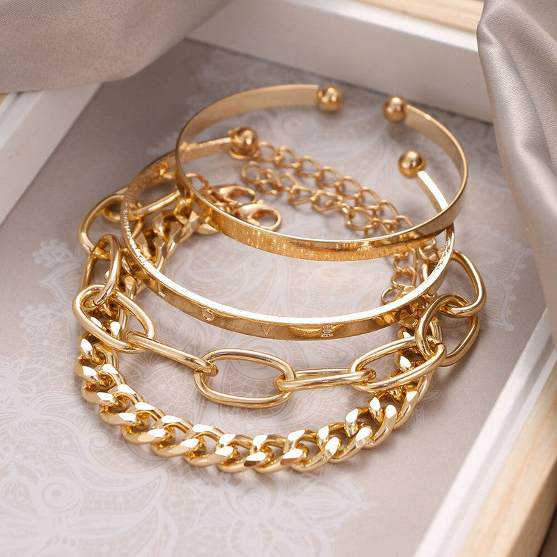 Gold-Toned Gold-Plated Love Contemporary Bracelet (Pack of 4) - MySmartBazaar