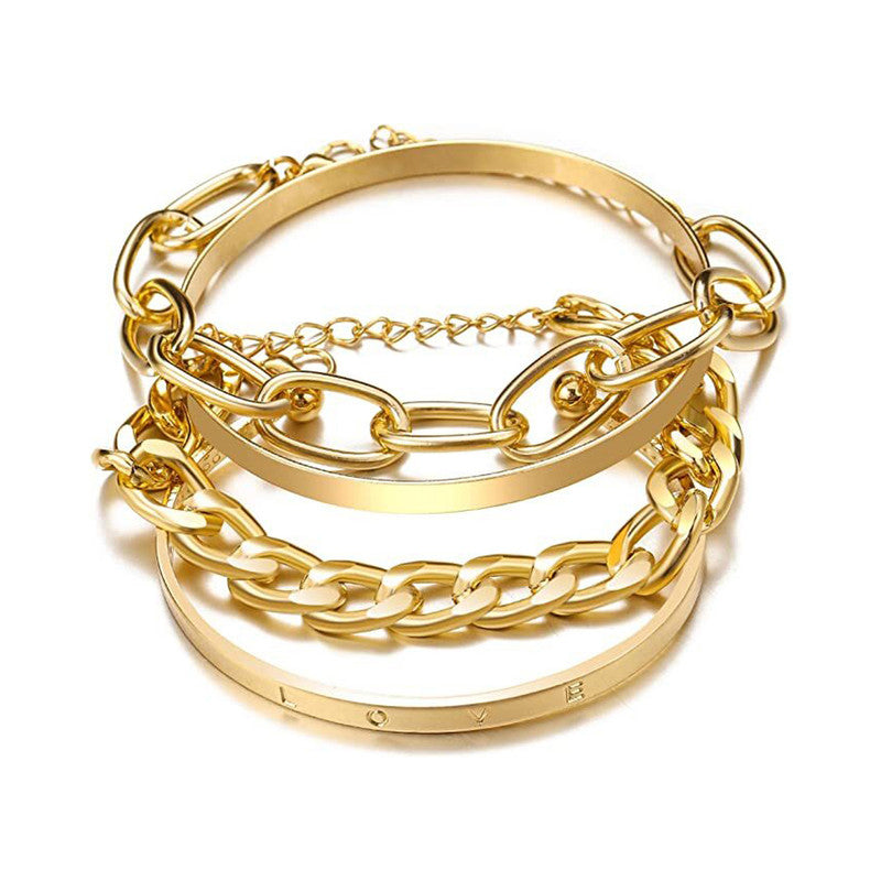 Gold-Toned Gold-Plated Love Contemporary Bracelet (Pack of 4) - MySmartBazaar