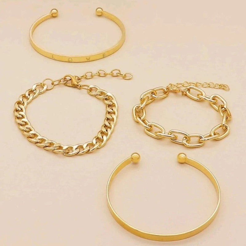Gold-Toned Gold-Plated Love Contemporary Bracelet (Pack of 4) - MySmartBazaar