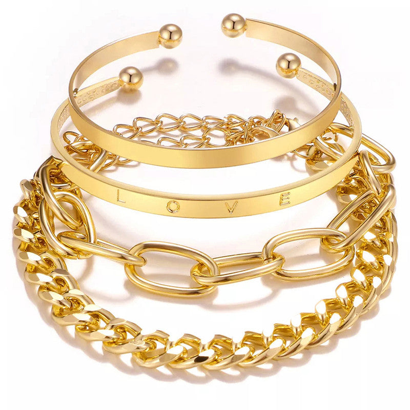 Gold-Toned Gold-Plated Set of 4 "Love" Contemporary Bracelet Set For Women and Girls - MySmartBazaar