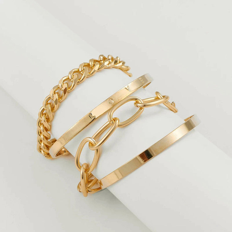Gold-Toned Gold-Plated Set of 4 "Love" Contemporary Bracelet Set For Women and Girls - MySmartBazaar