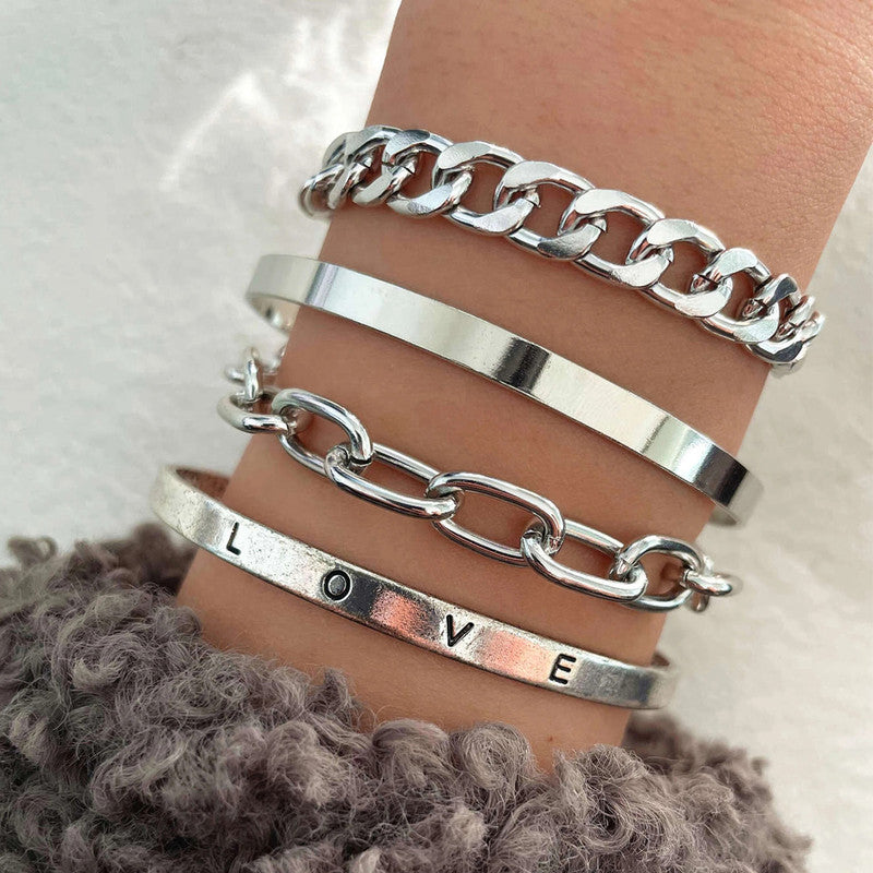 Silver-Toned Silver-Plated Love Contemporary Bracelet (Pack of 4) - MySmartBazaar