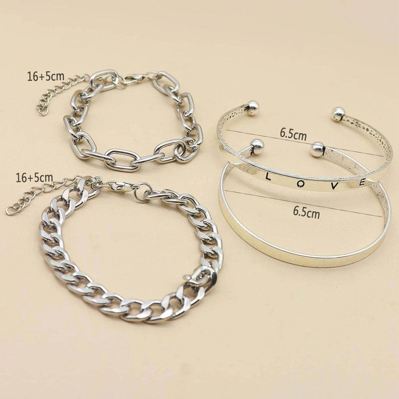 Silver-Toned Silver-Plated Love Contemporary Bracelet (Pack of 4) - MySmartBazaar