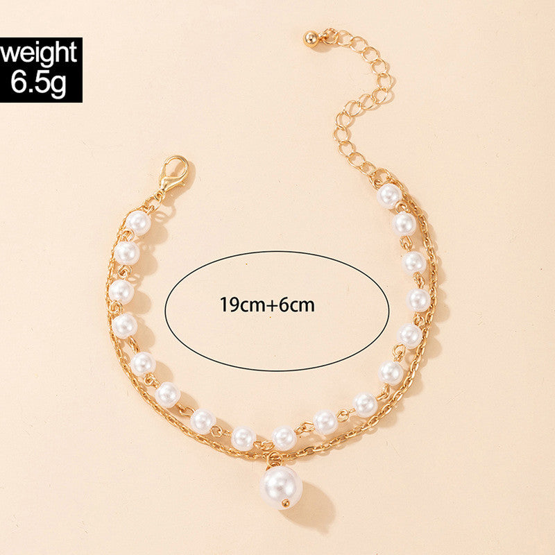 Gold Plated Pearl Studded Dual-Strand Bracelet - MySmartBazaar