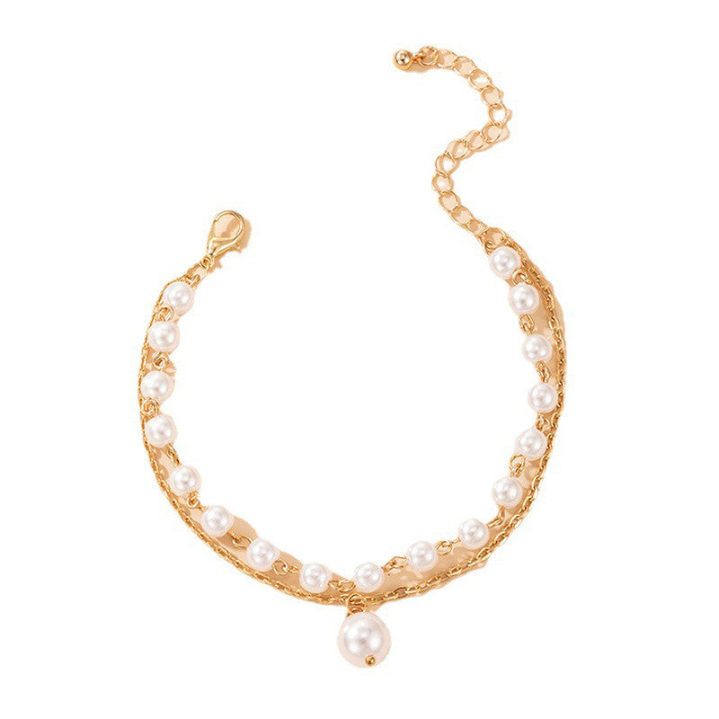 Gold Plated Pearl Studded Dual-Strand Bracelet - MySmartBazaar