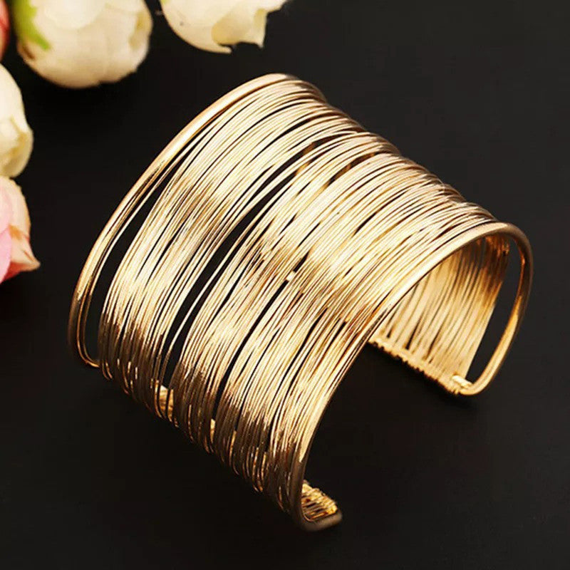 Gold Plated Party Statement Mesh Design Silver Free Size Korean Cuff Bracelet For Women and Girls - MySmartBazaar