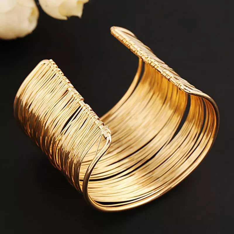 Gold Plated Party Statement Mesh Design Silver Free Size Korean Cuff Bracelet For Women and Girls - MySmartBazaar