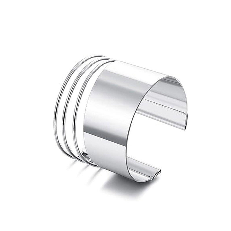 Silver-Plated Bangle-Style Cuff Bracelet For Women And Girls - MySmartBazaar