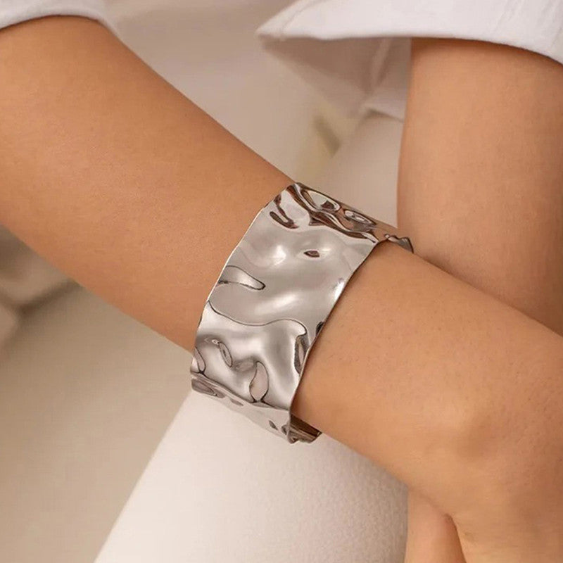 Silver-Plated Bangle-Style Cuff Bracelet For Women And Girls - MySmartBazaar