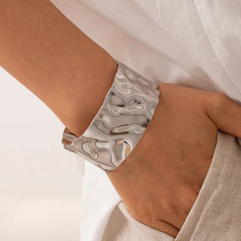 Silver-Plated Bangle-Style Cuff Bracelet For Women And Girls - MySmartBazaar