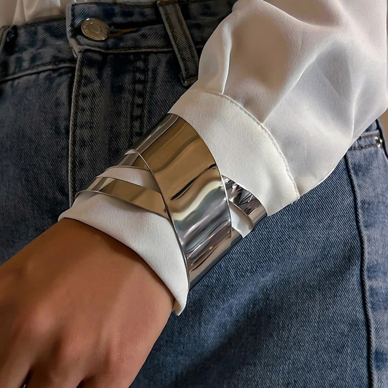 Silver-Plated Bangle-Style Cuff Bracelet For Women And Girls - MySmartBazaar