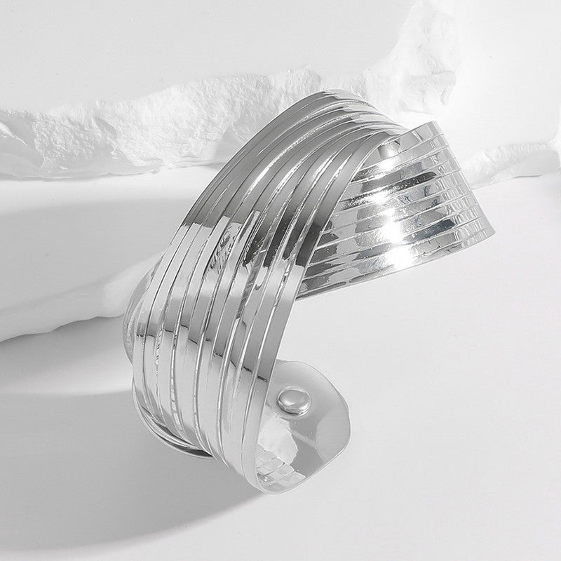 Silver-Plated Bangle-Style Cuff Bracelet For Women And Girls - MySmartBazaar