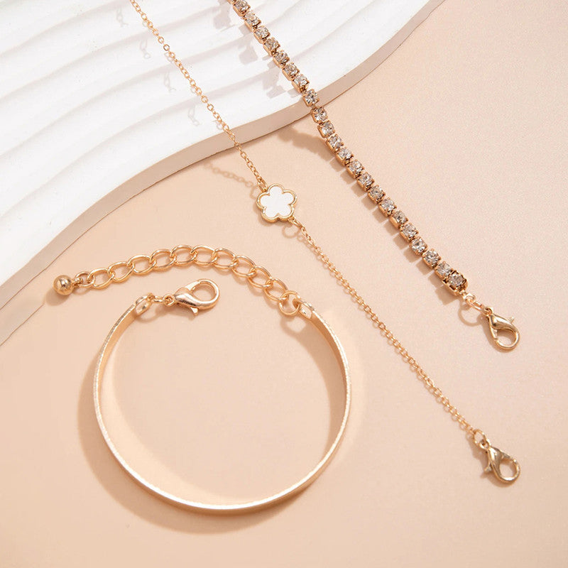 Gold Plated Set Of 3 White Clover Bracelet for Women And Girls - MySmartBazaar