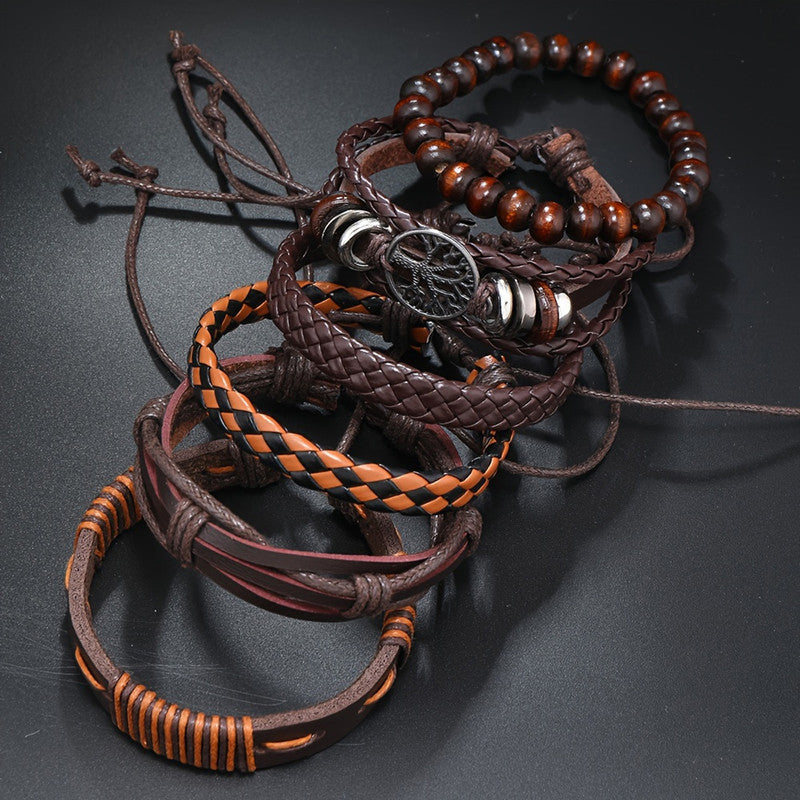 Brown Multistrand Pack of 6 Bracelets for Men - MySmartBazaar