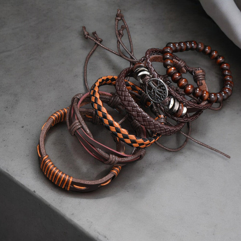 Brown Multistrand Pack of 6 Bracelets for Men - MySmartBazaar