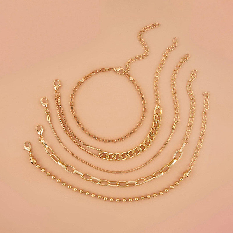 Gold Plated Set Of 5 Charm Bracelet for Women And Girls - MySmartBazaar