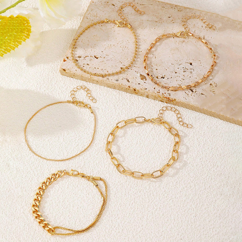 Gold Plated Set Of 5 Charm Bracelet for Women And Girls - MySmartBazaar